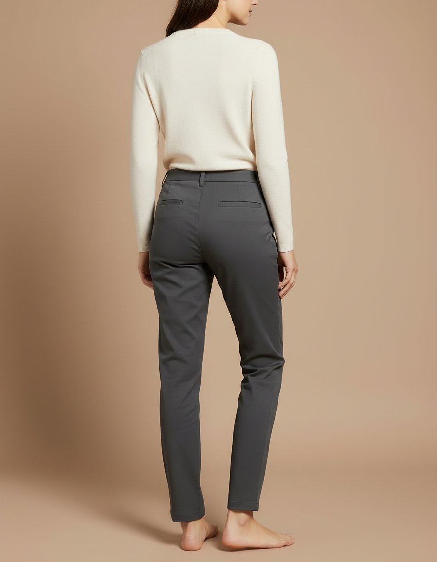 Pantalon Chino Gris Anthracite Coupe Droite Élastique Décontracté - Polyester - vue 2