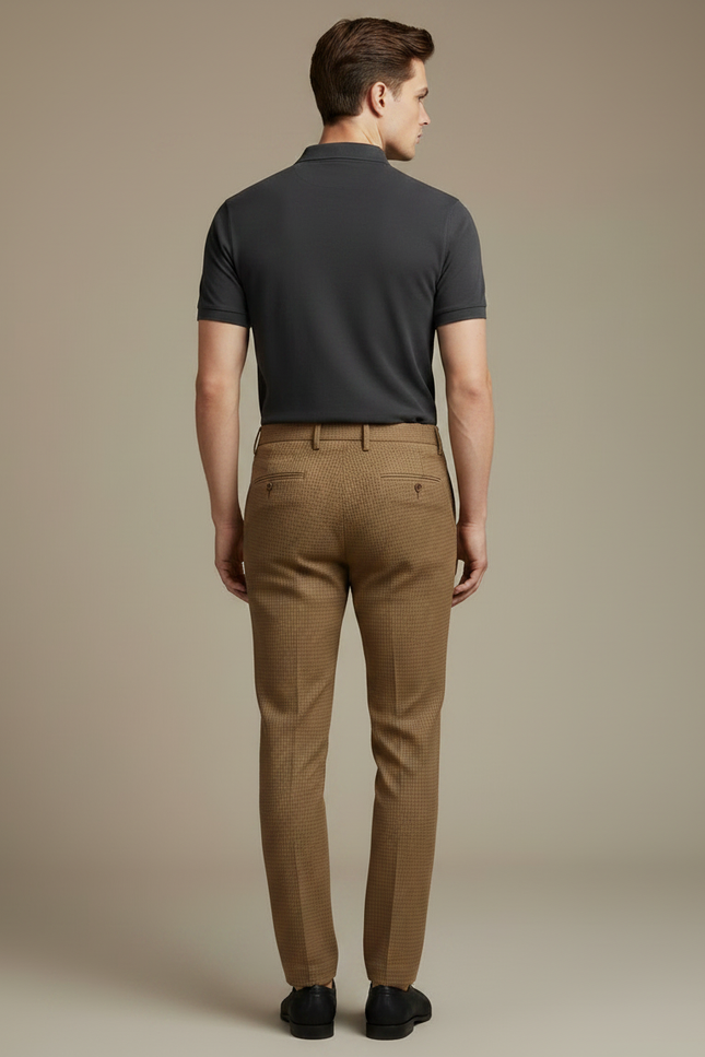 Pantalon Chino Marron Texturé Slim Homme Élégant - Coton - vue 2