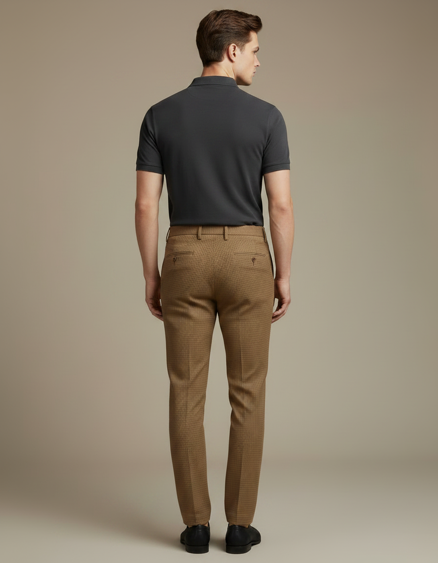 Pantalon Chino Marron Texturé Slim Homme Élégant - Coton - vue 2