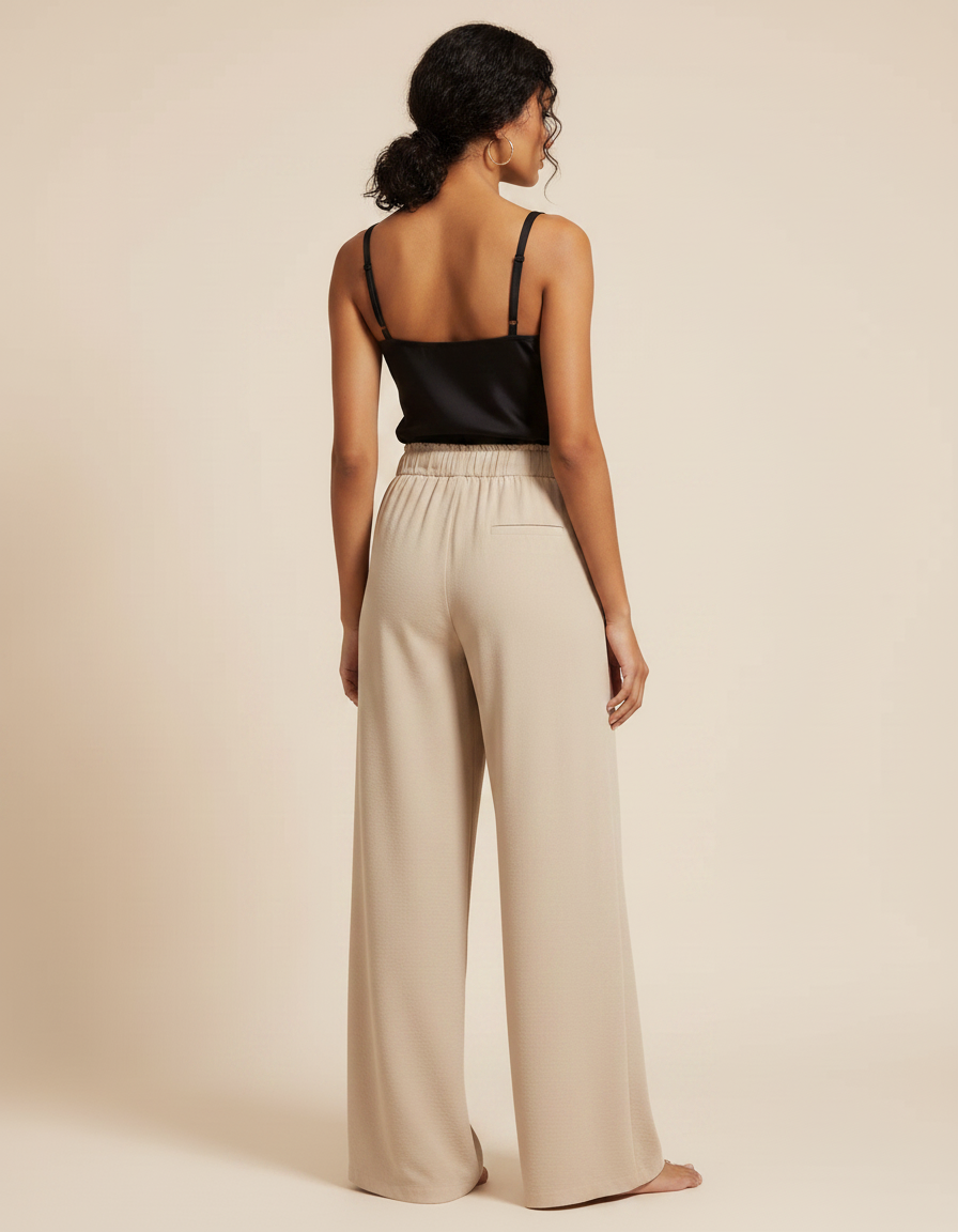 Pantalon Chino Beige Ample Fluide Décontracté Femme - Viscose - vue 2