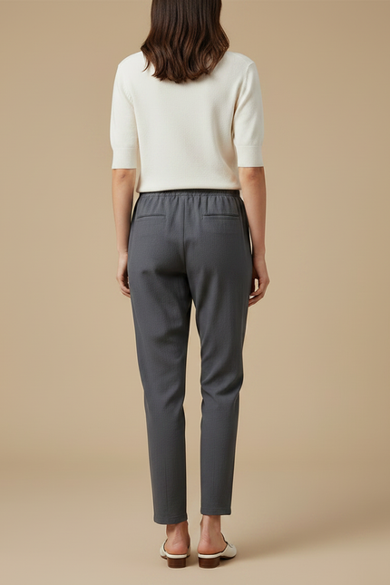 Pantalon Chino Gris Cordon Lin Décontracté Femme - vue 2