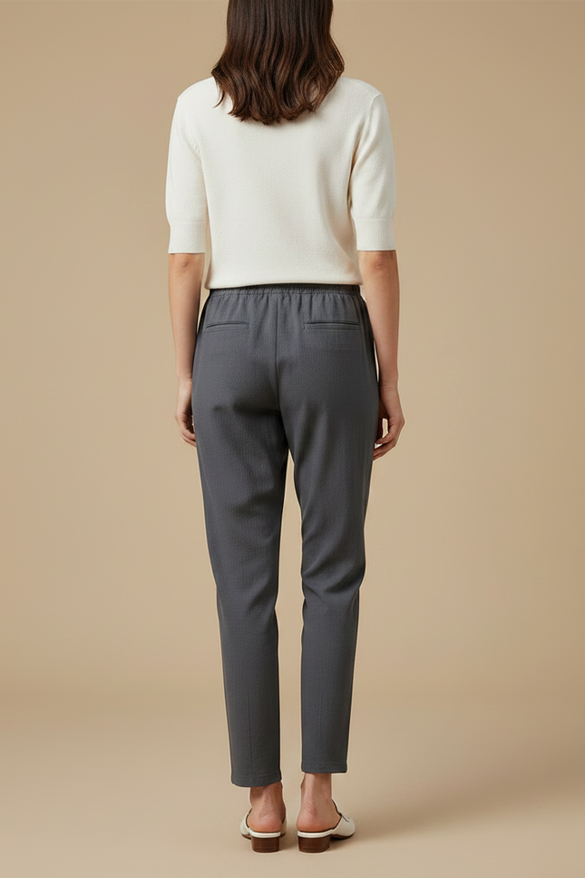 Pantalon Chino Gris Cordon Lin Décontracté Femme - vue 2