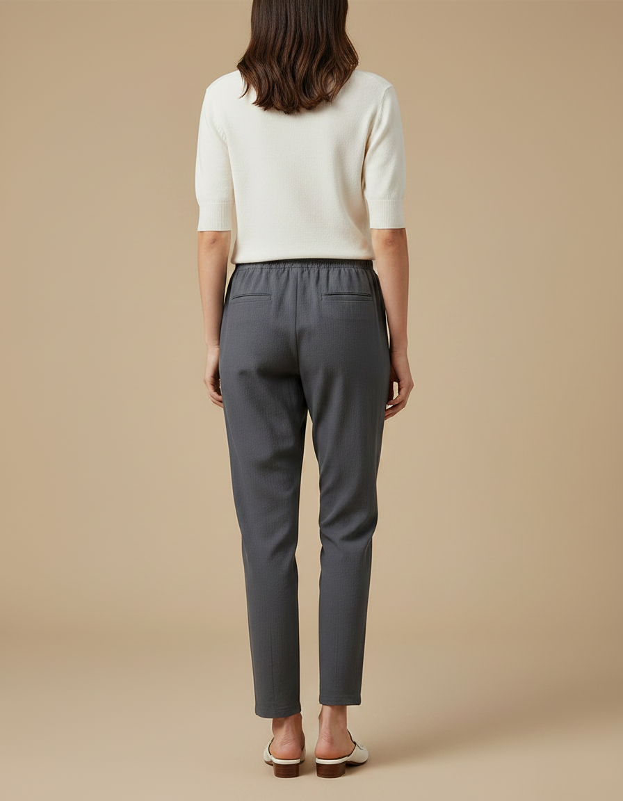 Pantalon Chino Gris Cordon Lin Décontracté Femme - vue 2