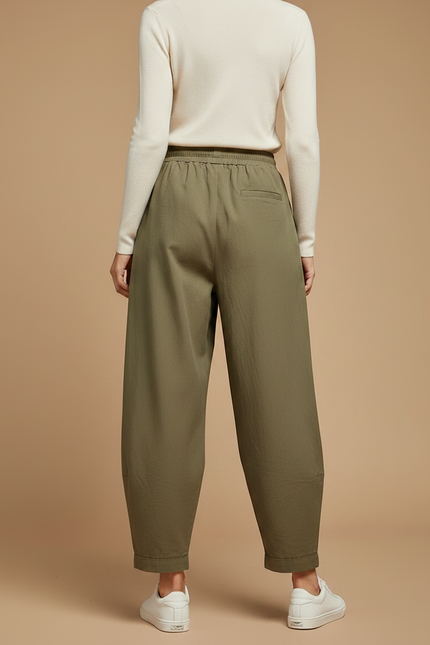 Pantalon Chino Vert Ample Cordon Femme - Kaki Gabardine - vue 2
