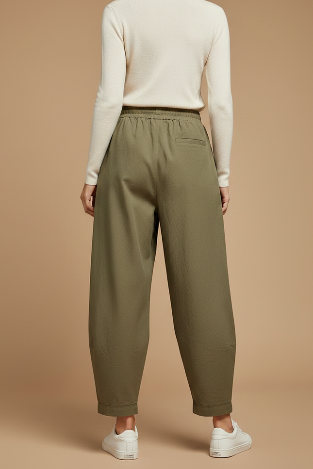 Pantalon Chino Vert Ample Cordon Femme - Kaki Gabardine - vue 2