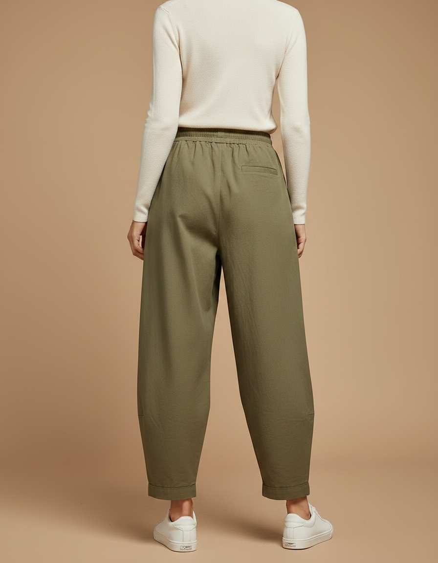 Pantalon Chino Vert Ample Cordon Femme - Kaki Gabardine - vue 2