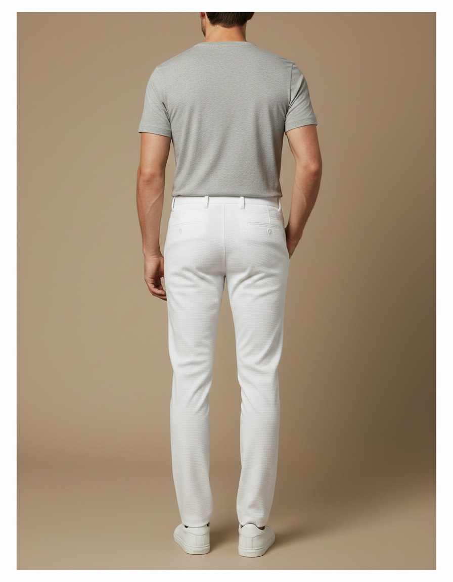 Pantalon Chino Blanc Texturé Slim Casual Homme - Coton - vue 2
