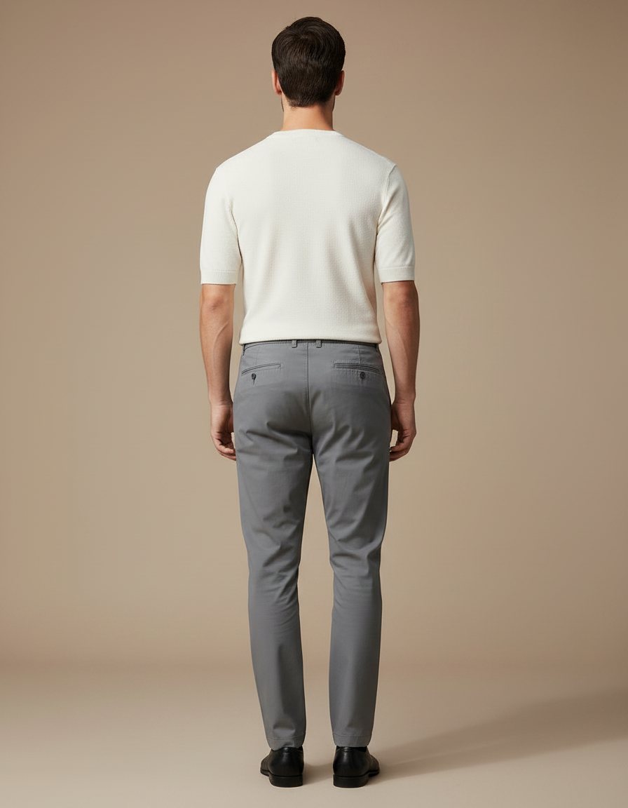 Pantalon Chino Gris Cordon Élastique Droit Décontracté Homme - Gabardine - vue 2