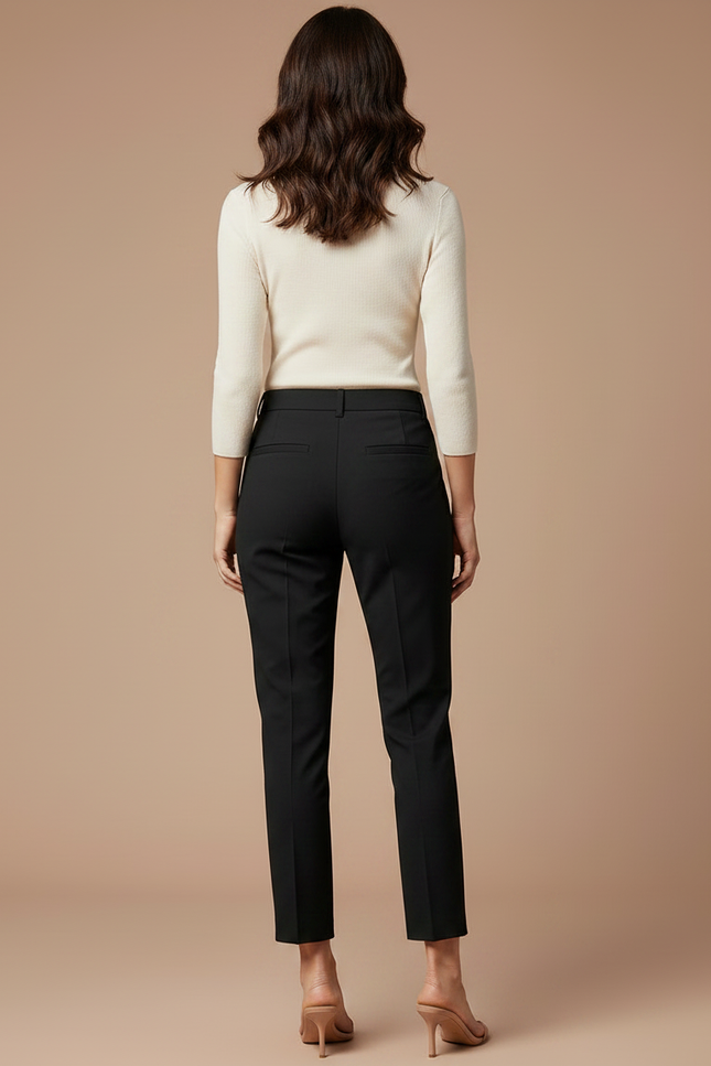 Pantalon Chino Noir Slim Femme Élégant Court - Polyester - vue 2