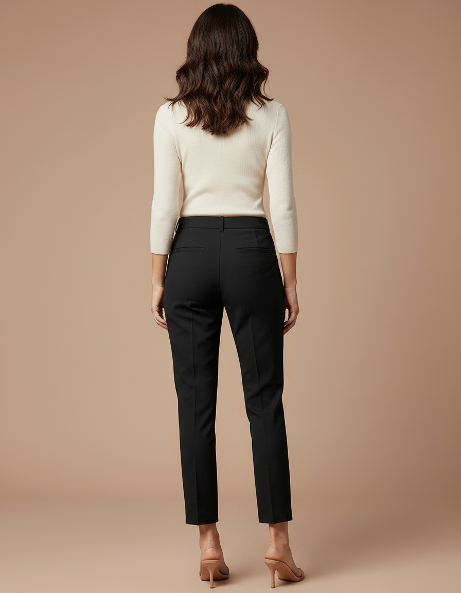 Pantalon Chino Noir Slim Femme Élégant Court - Polyester - vue 2