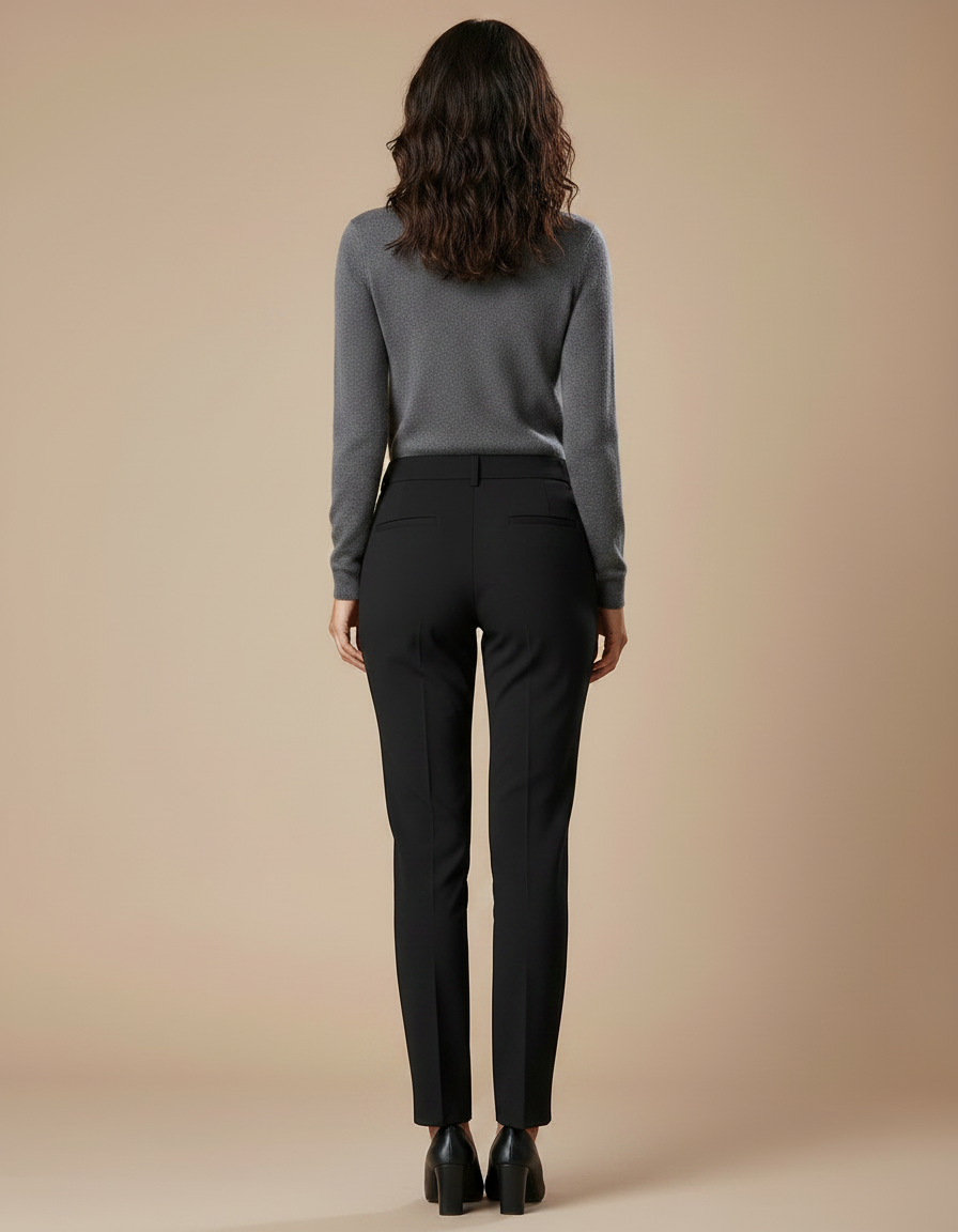 Pantalon Chino Noir Slim Élégant Femme Classique - Gabardine - vue 2