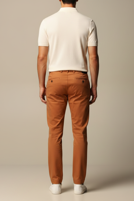 Pantalon Chino Marron Coton Droit Homme Décontracté - vue 2