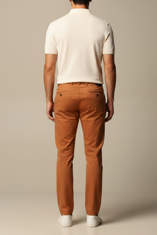 Pantalon Chino Marron Coton Droit Homme Décontracté - vue 2