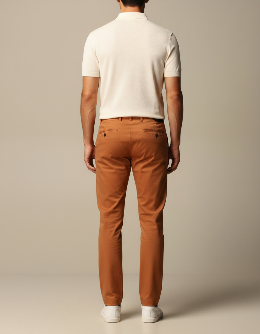 Pantalon Chino Marron Coton Droit Homme Décontracté - vue 2