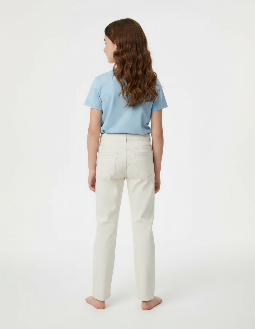 Pantalon Chino Crème Droit Coton Enfant Basique - Beige - vue 2