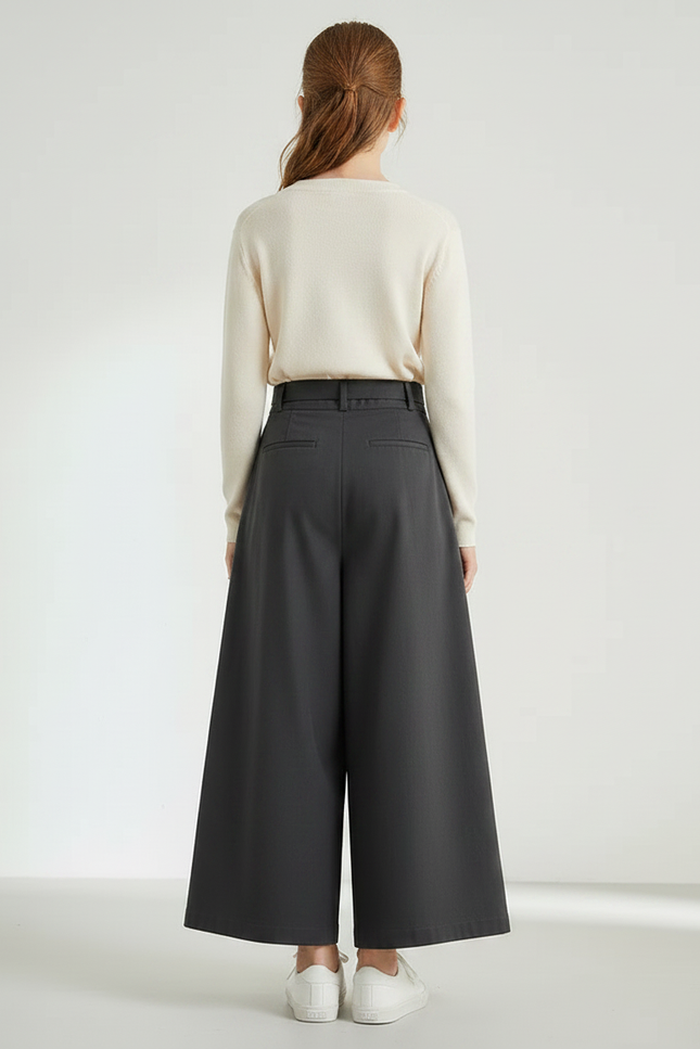 Pantalon Chino Gris Plissé Ample Décontracté Femme - Gabardine - vue 2