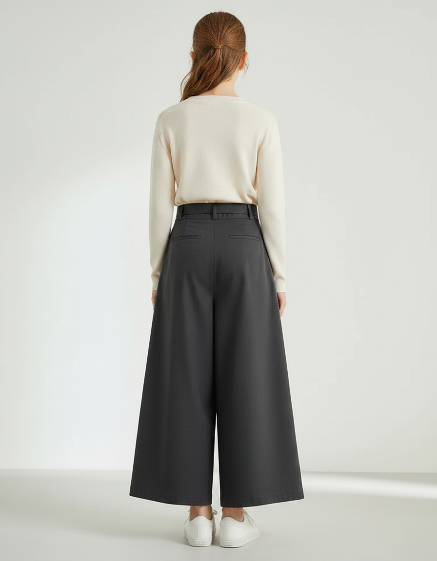 Pantalon Chino Gris Plissé Ample Décontracté Femme - Gabardine - vue 2