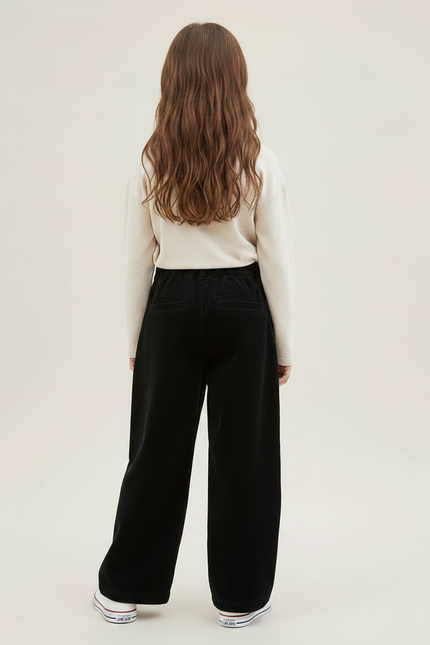 Pantalon Chino Noir Côtelé Ample Décontracté Enfant - Cordé - vue 2