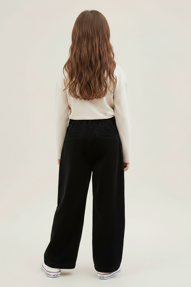 Pantalon Chino Noir Côtelé Ample Décontracté Enfant - Cordé - vue 2