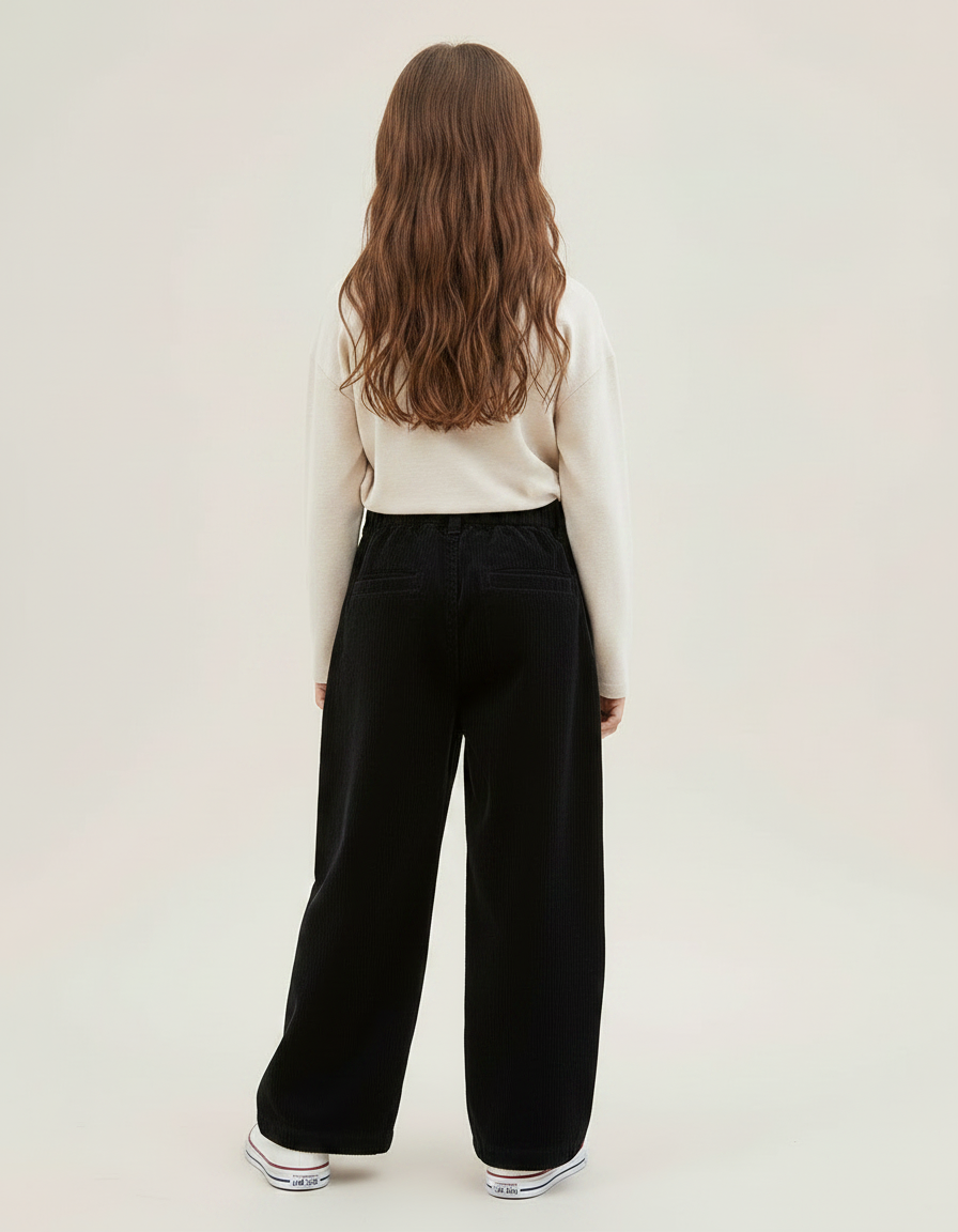 Pantalon Chino Noir Côtelé Ample Décontracté Enfant - Cordé - vue 2