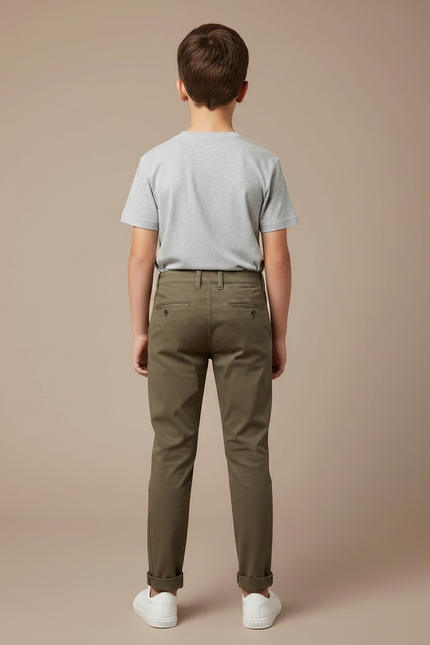 Pantalon Chino Kaki Coton Droit Confortable Garçon - vue 2