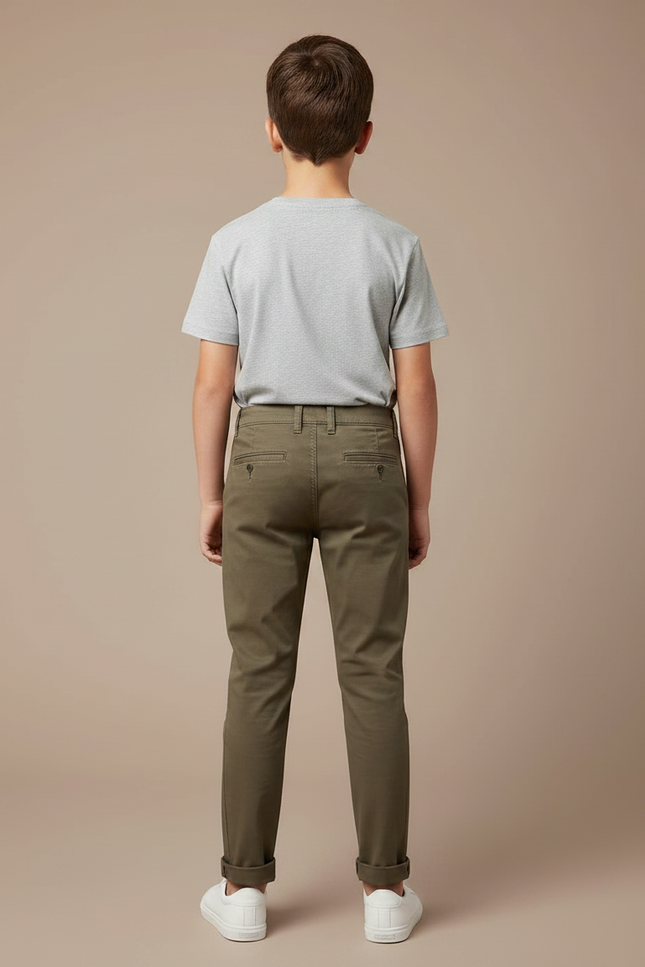 Pantalon Chino Kaki Coton Droit Confortable Garçon - vue 2