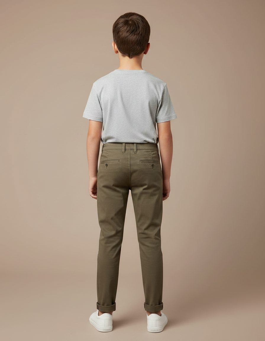 Pantalon Chino Kaki Coton Droit Confortable Garçon - vue 2
