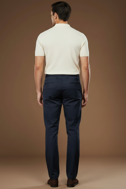 Pantalon Chino Homme Bleu Marine Coton Droit Décontracté - vue 2