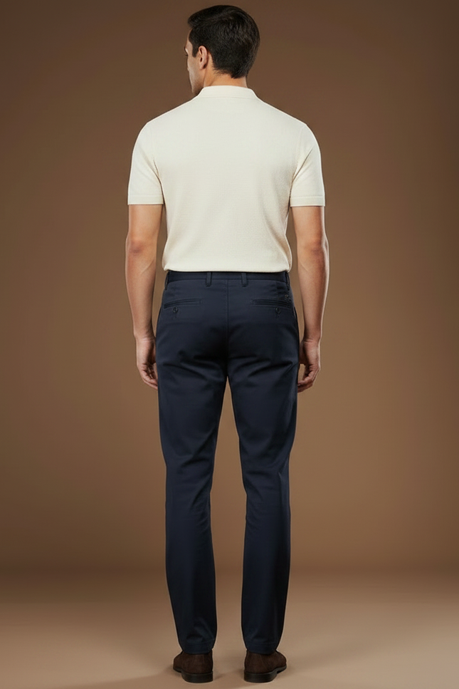 Pantalon Chino Homme Bleu Marine Coton Droit Décontracté - vue 2