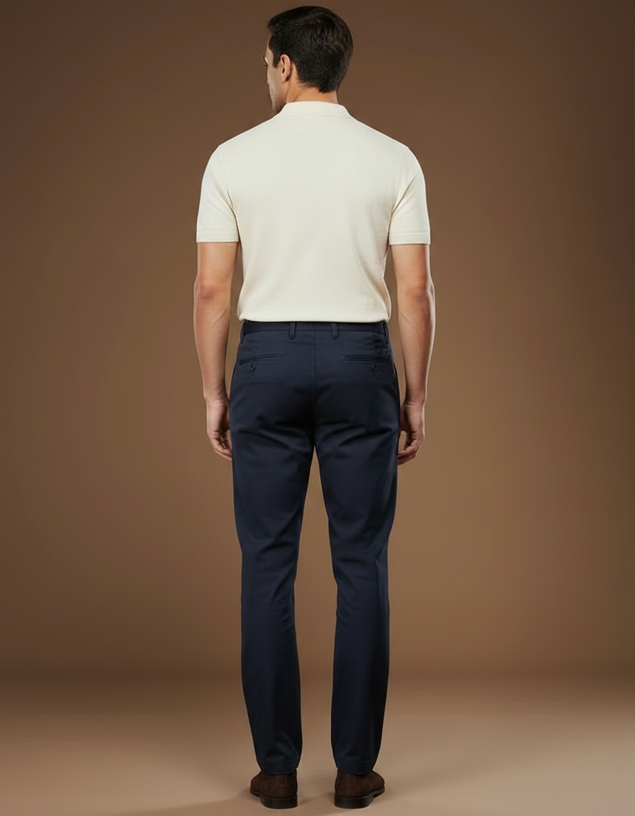 Pantalon Chino Homme Bleu Marine Coton Droit Décontracté - vue 2