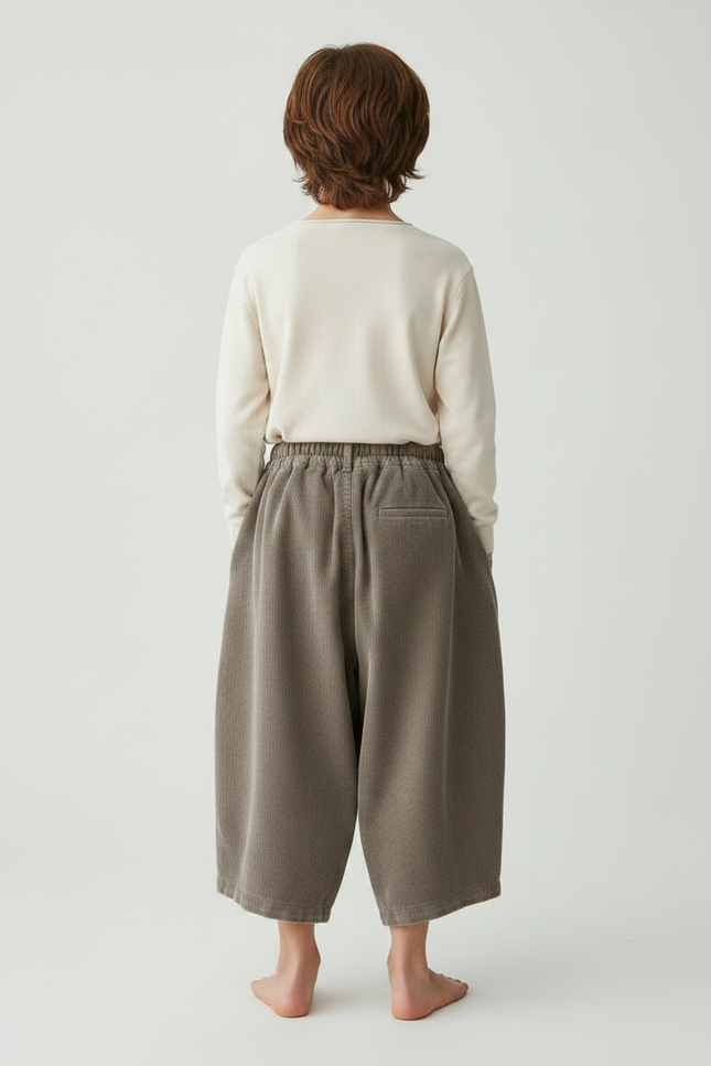 Pantalon Chino Large Côtelé Gris Décontracté Enfant - Kaki Cordé - vue 2