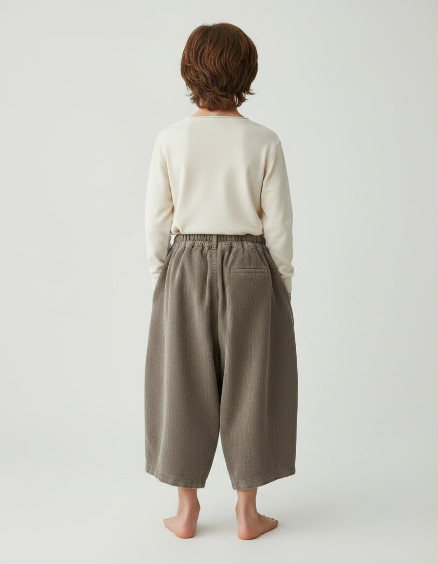 Pantalon Chino Large Côtelé Gris Décontracté Enfant - Kaki Cordé - vue 2