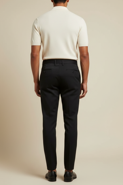 Pantalon Chino Noir Plissé Coupe Slim Élégant - Gabardine - vue 2