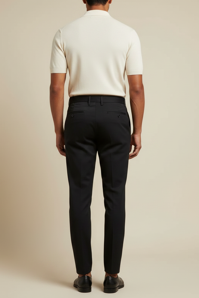 Pantalon Chino Noir Plissé Coupe Slim Élégant - Gabardine - vue 2