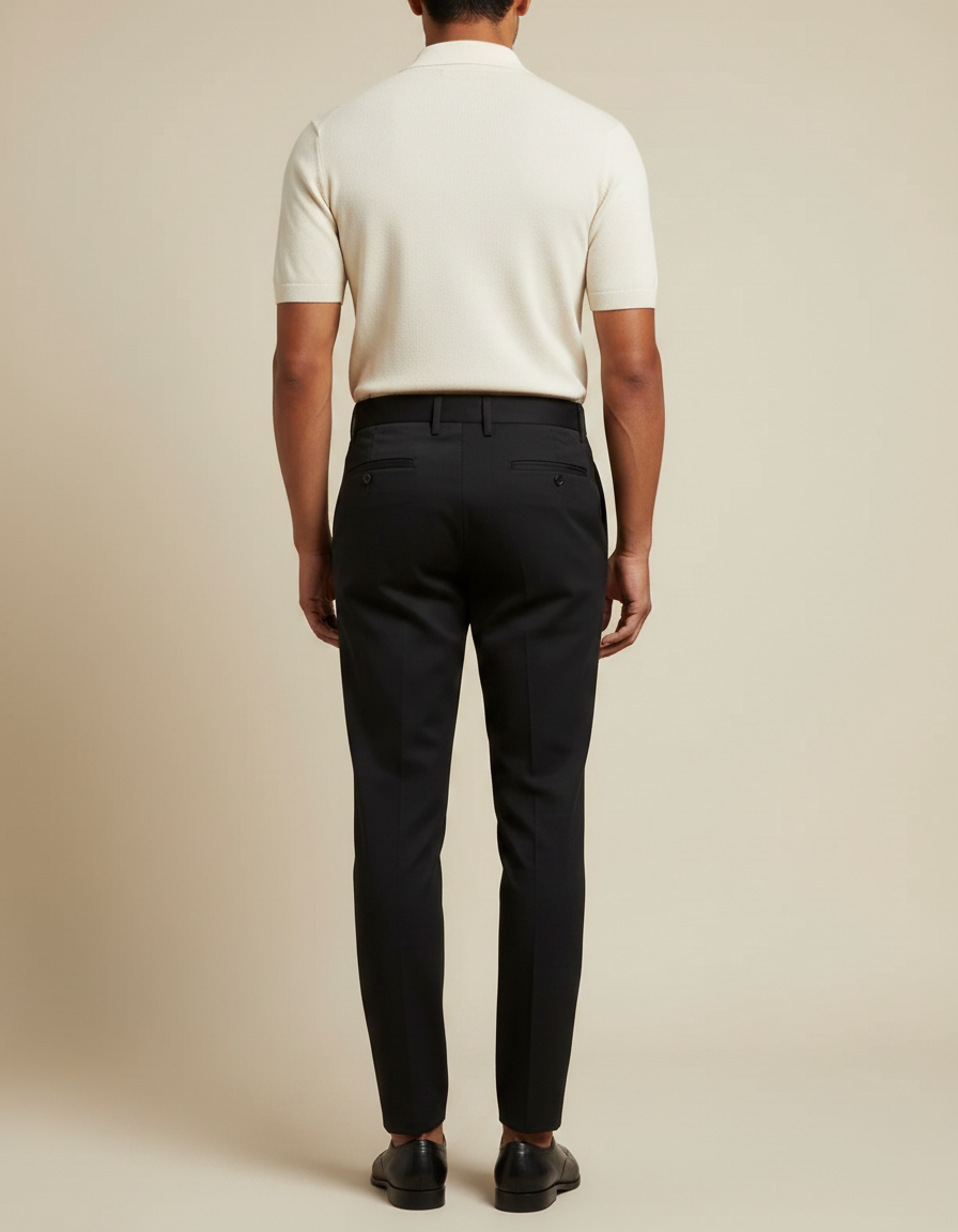 Pantalon Chino Noir Plissé Coupe Slim Élégant - Gabardine - vue 2
