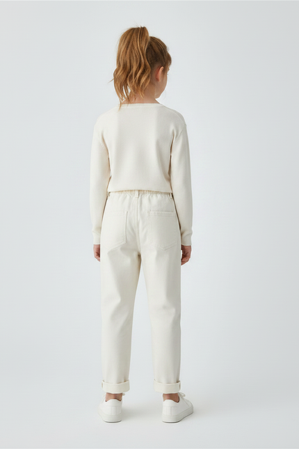 Pantalon Chino Crème Coton Droit Confortable Enfant - Beige - vue 2