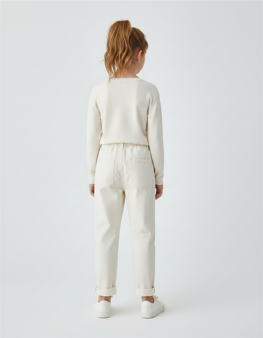 Pantalon Chino Crème Coton Droit Confortable Enfant - Beige - vue 2
