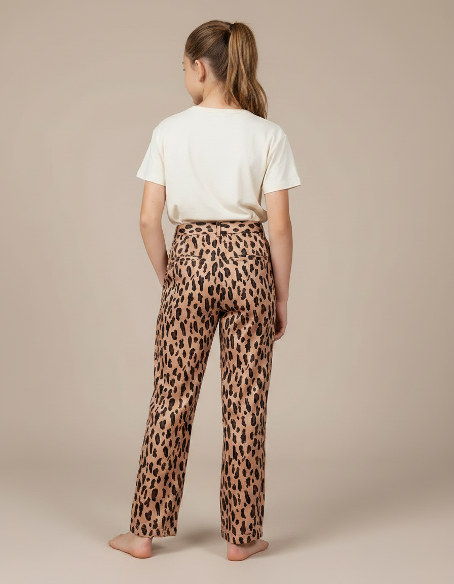 Pantalon Chino Léopard Ample Fluide Enfant Décontracté - Imprimé Satin - vue 2