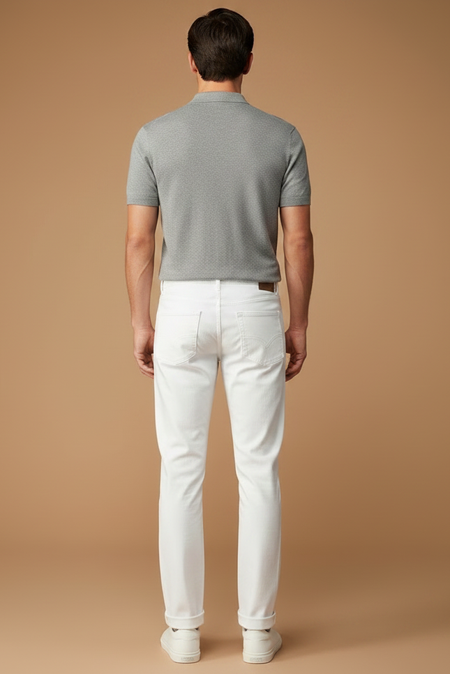 Pantalon Chino Blanc Coton Stretch Slim Homme - vue 2