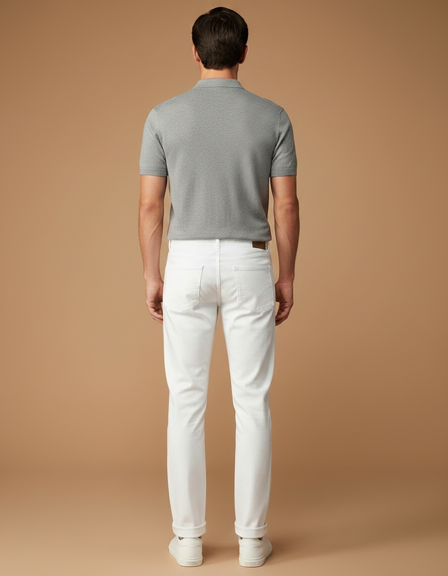Pantalon Chino Blanc Coton Stretch Slim Homme - vue 2