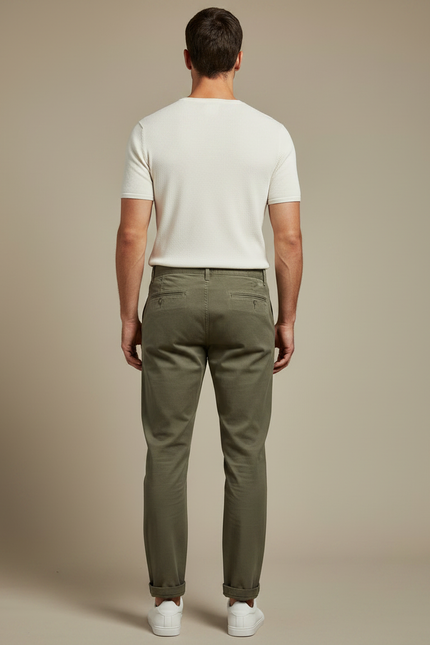 Pantalon Chino Homme Vert Olive Tapered - Kaki Gabardine - vue 2