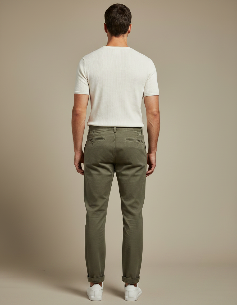 Pantalon Chino Homme Vert Olive Tapered - Kaki Gabardine - vue 2