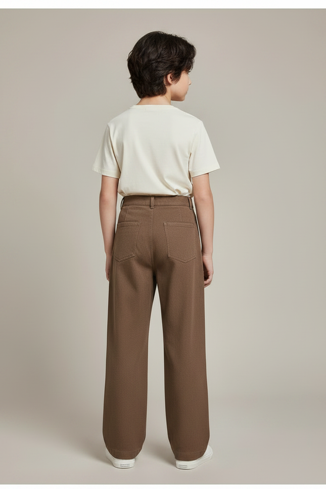 Pantalon Chino Marron Ample Plissé Enfant - Gabardine - vue 2
