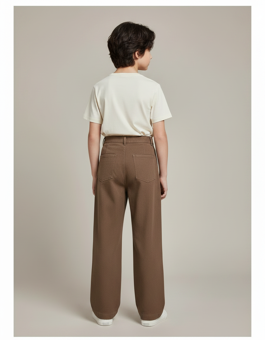 Pantalon Chino Marron Ample Plissé Enfant - Gabardine - vue 2