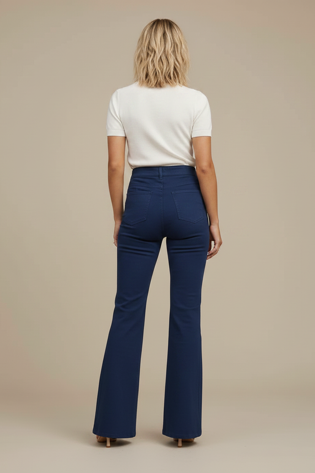 Pantalon Chino Bleu Marine Évasé Taille Haute Femme - Gabardine - vue 2