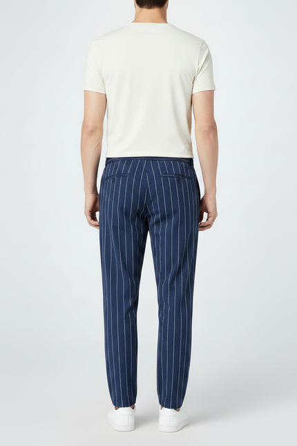 Pantalon Chino Bleu Marine Rayé Décontracté Homme Coton - vue 2