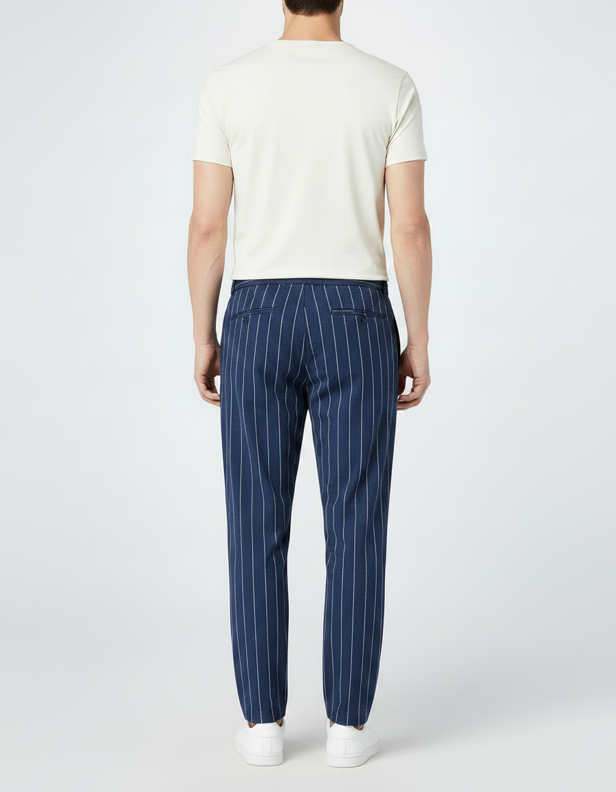 Pantalon Chino Bleu Marine Rayé Décontracté Homme Coton - vue 2