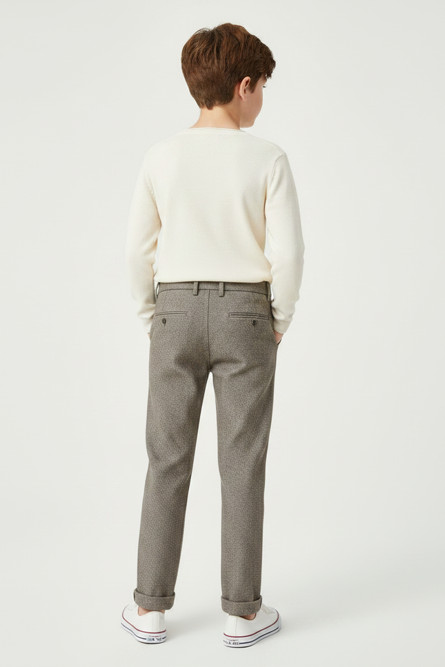 Pantalon Chino Gris Chiné Droit Laine Enfant - Tweed - vue 2