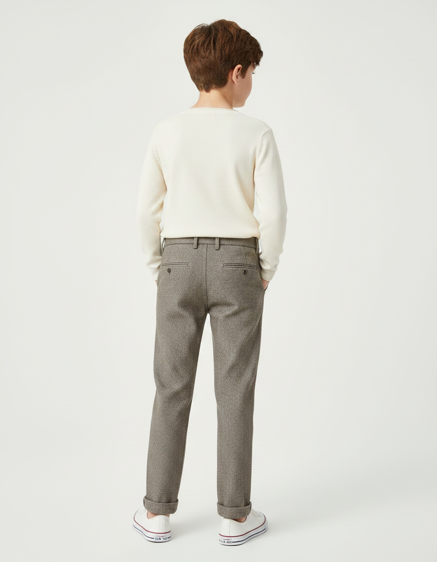 Pantalon Chino Gris Chiné Droit Laine Enfant - Tweed - vue 2