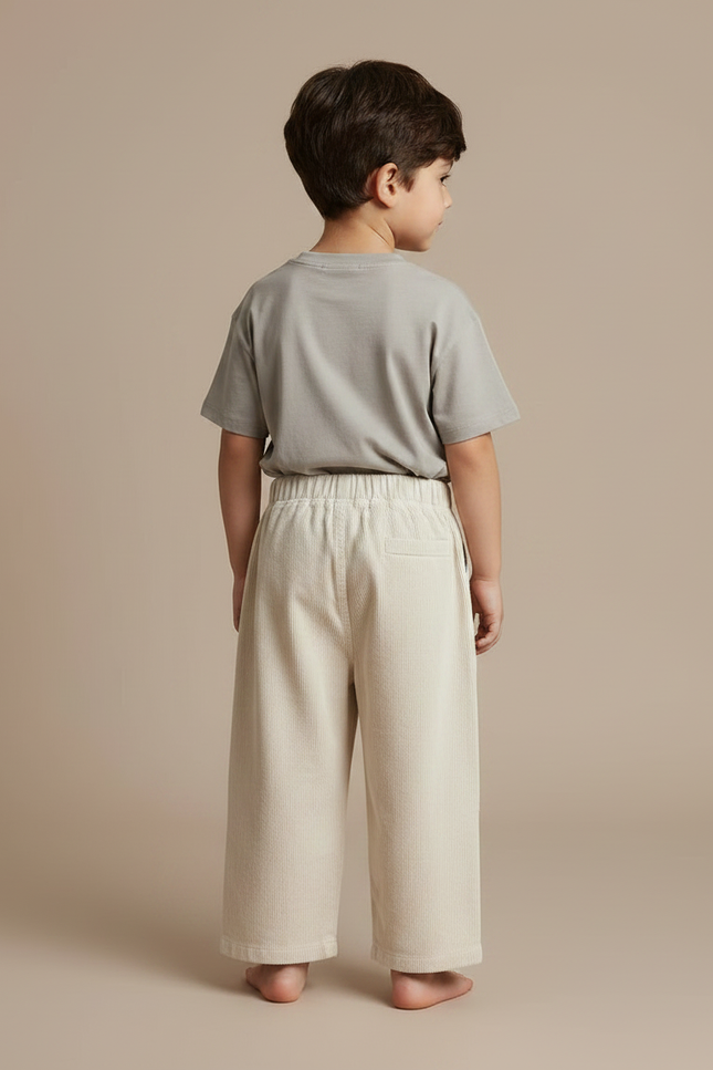 Pantalon Chino Écru Côtelé Ample Enfant Décontracté - Beige Cordé - vue 2